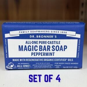 Set 4 Dr. Bronner's Peppermint Pure Castile Bar Soap Coconut Hemp Jojoba Oil 5oz